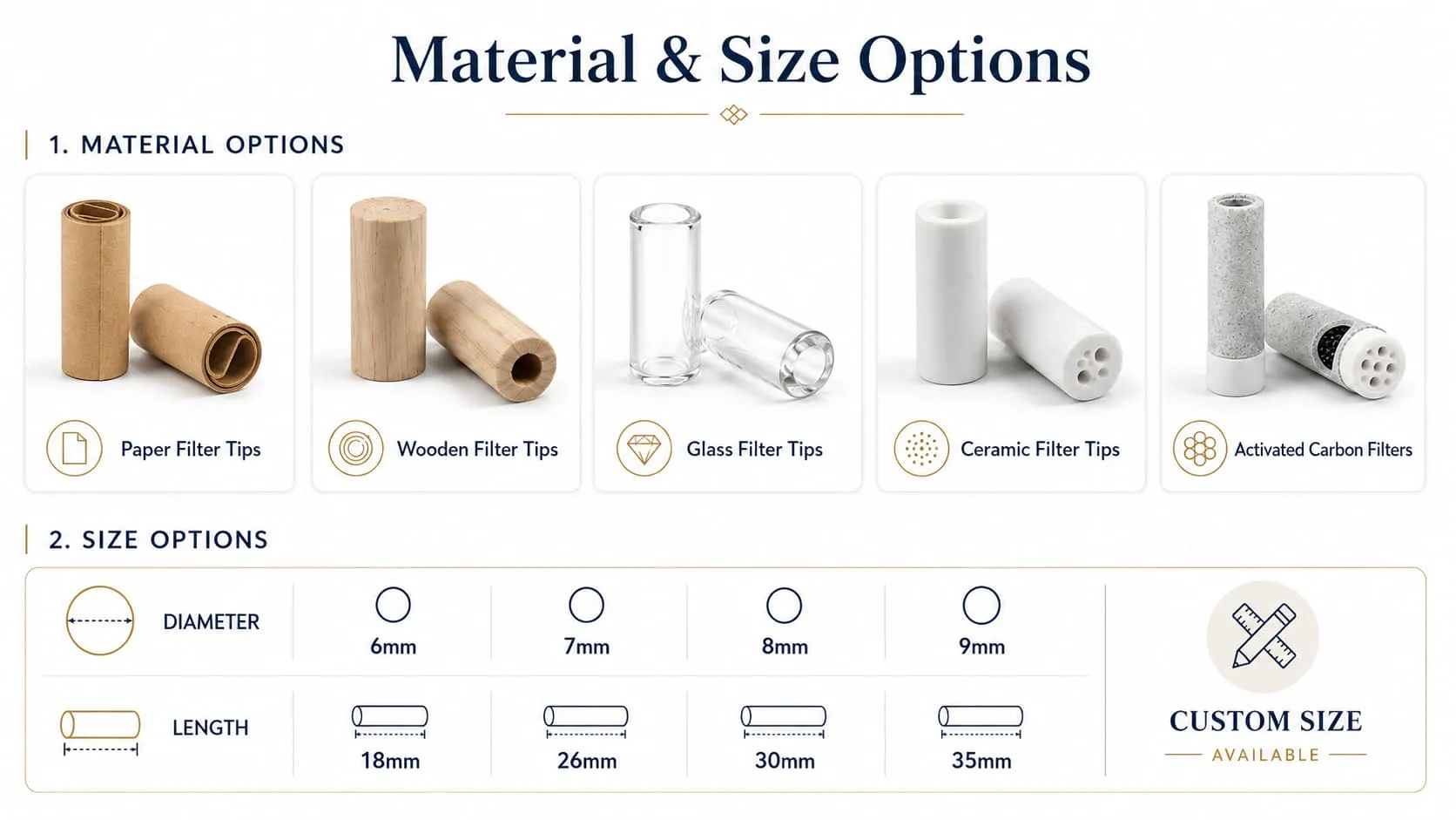 straight activated carbon filter tips 8mm